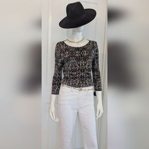 Carmen Marc Valvo Patterned Black and Cream Women's Top Medium Strech